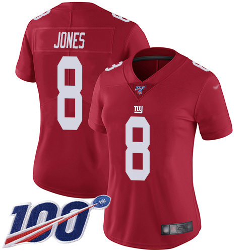 Personalized Giants #8 Daniel Jones Red Women’s Stitched Football Limited Inverted Legend 100th Season Jersey