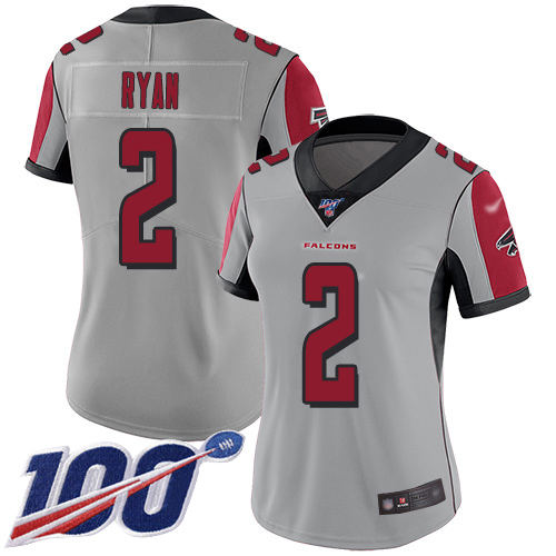 Personalized Falcons #2 Matt Ryan Silver Women’s Stitched Football Limited Inverted Legend 100th Season Jersey