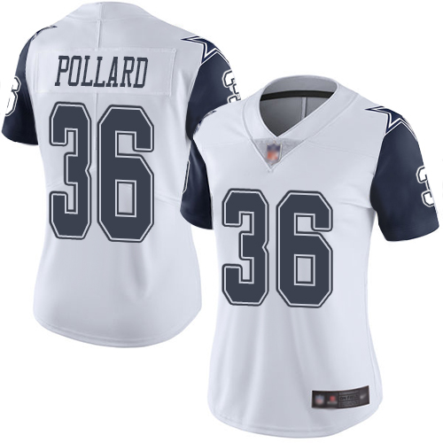 Personalized Cowboys #36 Tony Pollard White Women’s Stitched Football Limited Rush Jersey