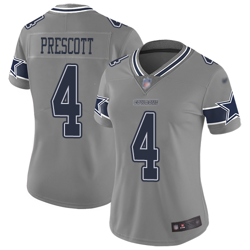 Personalized Cowboys #4 Dak Prescott Gray Women’s Stitched Football Limited Inverted Legend Jersey