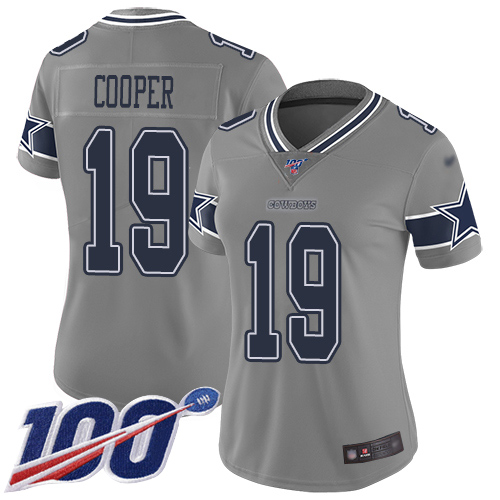 Personalized Cowboys #19 Amari Cooper Gray Women’s Stitched Football Limited Inverted Legend 100th Season Jersey