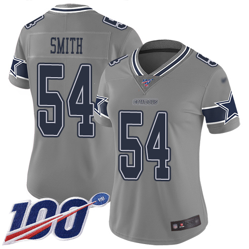 Personalized Cowboys #54 Jaylon Smith Gray Women’s Stitched Football Limited Inverted Legend 100th Season Jersey