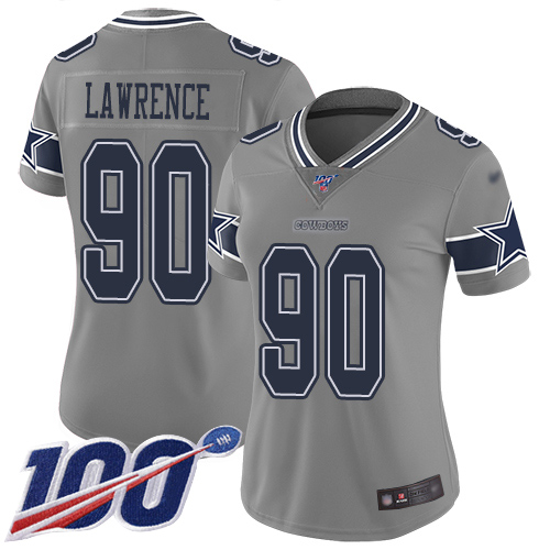 Personalized Cowboys #90 Demarcus Lawrence Gray Women’s Stitched Football Limited Inverted Legend 100th Season Jersey