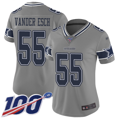 Personalized Cowboys #55 Leighton Vander Esch Gray Women’s Stitched Football Limited Inverted Legend 100th Season Jersey