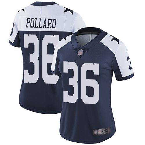 Personalized Cowboys #36 Tony Pollard Navy Blue Thanksgiving Women’s Stitched Football Untouchable Limited Throwback Jersey