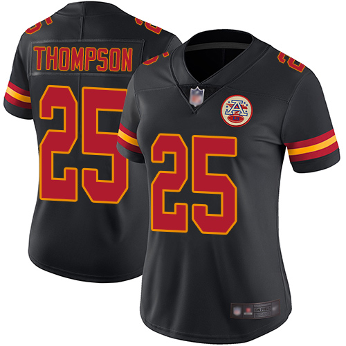 Personalized Chiefs #25 Darwin Thompson Black Women’s Stitched Football Limited Rush Jersey