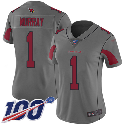 Personalized Cardinals #1 Kyler Murray Silver Women’s Stitched Football Limited Inverted Legend 100th Season Jersey