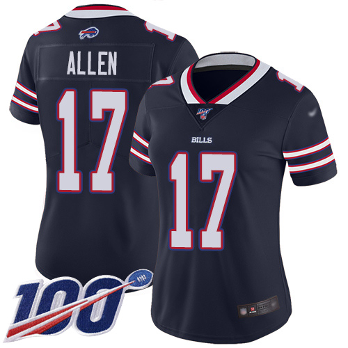 Personalized Bills #17 Josh Allen Navy Women’s Stitched Football Limited Inverted Legend 100th Season Jersey