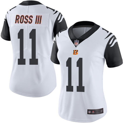 Personalized Bengals #11 John Ross III White Women’s Stitched Football Limited Rush Jersey