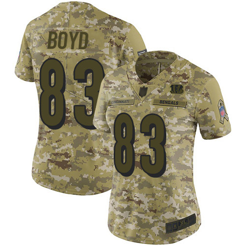Personalized Bengals #83 Tyler Boyd Camo Women’s Stitched Football Limited 2018 Salute to Service Jersey