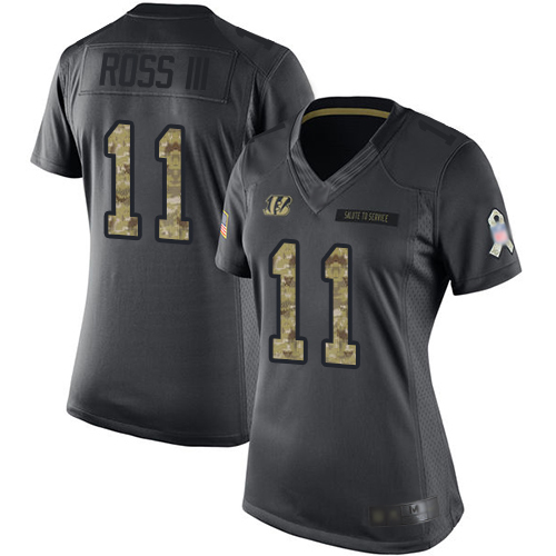 Personalized Bengals #11 John Ross III Black Women’s Stitched Football Limited 2016 Salute to Service Jersey
