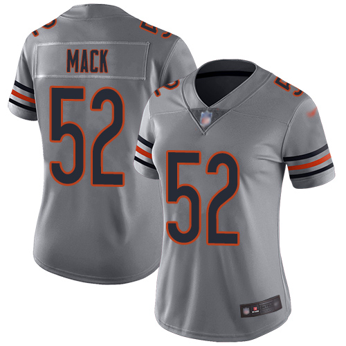 Personalized Bears #52 Khalil Mack Silver Women’s Stitched Football Limited Inverted Legend Jersey