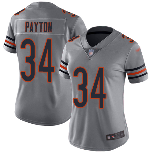 Personalized Bears #34 Walter Payton Silver Women’s Stitched Football Limited Inverted Legend Jersey