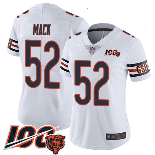 Personalized Bears #52 Khalil Mack White Women’s Stitched Football 100th Season Limited Jersey