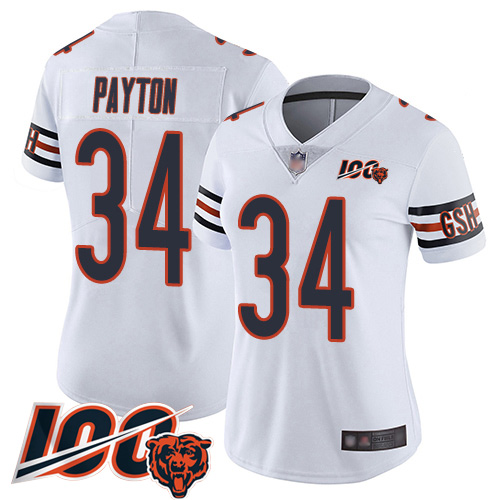 Personalized Bears #34 Walter Payton White Women’s Stitched Football 100th Season Limited Jersey