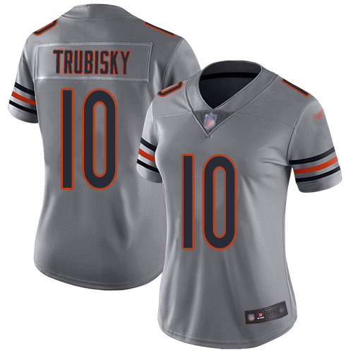 Personalized Bears #10 Mitchell Trubisky Silver Women’s Stitched Football Limited Inverted Legend Jersey