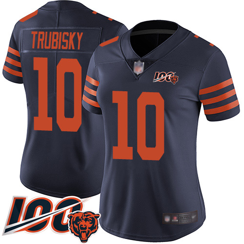 Personalized Bears #10 Mitchell Trubisky Navy Blue Alternate Women’s Stitched Football 100th Season Limited Jersey