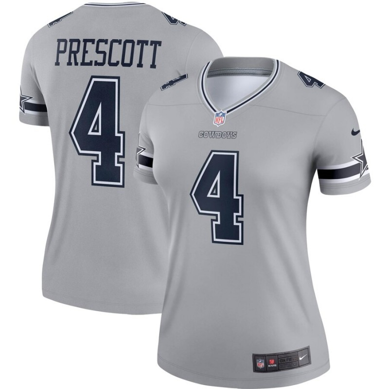 Personalized Women Cowboys 4 Dak Prescott Gray Women Inverted Legend Jersey