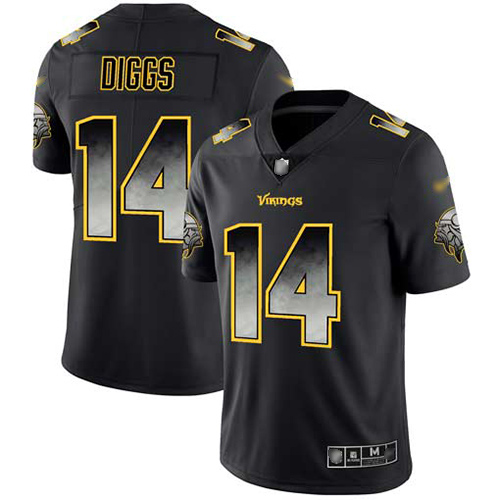 Personalized Vikings #14 Stefon Diggs Black Men’s Stitched Football Untouchable Limited Smoke Fashion Jersey