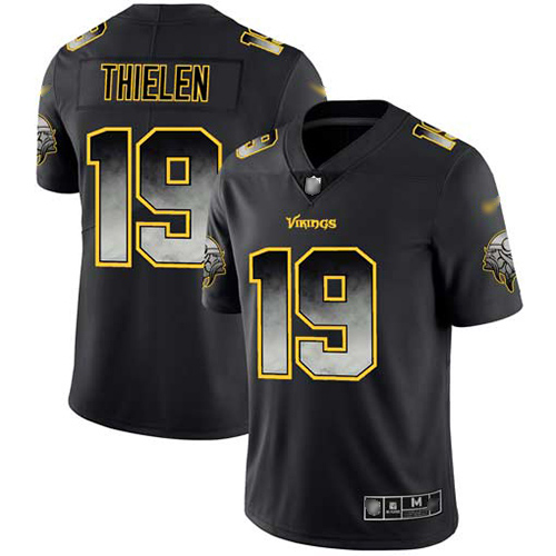 Personalized Vikings #19 Adam Thielen Black Men’s Stitched Football Untouchable Limited Smoke Fashion Jersey