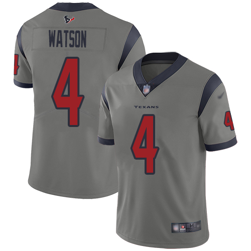 Personalized Texans #4 Deshaun Watson Gray Men’s Stitched Football Limited Inverted Legend Jersey