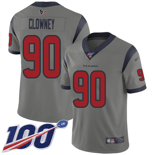 Personalized Texans #90 Jadeveon Clowney Gray Men’s Stitched Football Limited Inverted Legend 100th Season Jersey