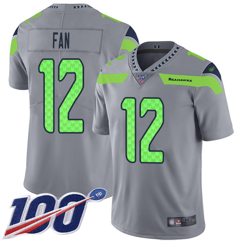 Personalized Seahawks #12 Fan Gray Men’s Stitched Football Limited Inverted Legend 100th Season Jersey