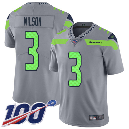 Personalized Seahawks #3 Russell Wilson Gray Men’s Stitched Football Limited Inverted Legend 100th Season Jersey