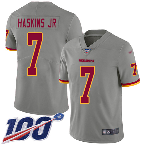 Personalized Redskins #7 Dwayne Haskins Jr Gray Men’s Stitched Football Limited Inverted Legend 100th Season Jersey