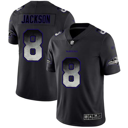 Personalized Ravens #8 Lamar Jackson Black Men’s Stitched Football Untouchable Limited Smoke Fashion Jersey