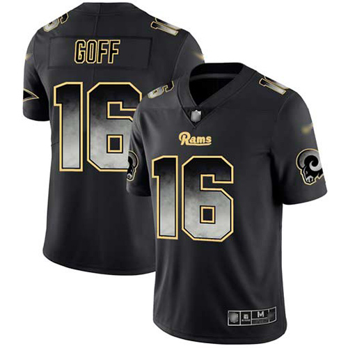 Personalized Rams #16 Jared Goff Black Men’s Stitched Football Untouchable Limited Smoke Fashion Jersey