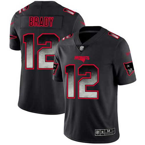 Personalized Patriots #12 Tom Brady Black Men’s Stitched Football Untouchable Limited Smoke Fashion Jersey