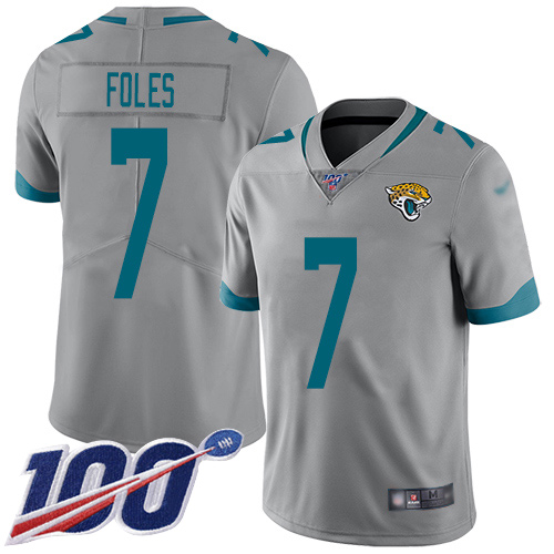 Personalized Jaguars #7 Nick Foles Silver Men’s Stitched Football Limited Inverted Legend 100th Season Jersey
