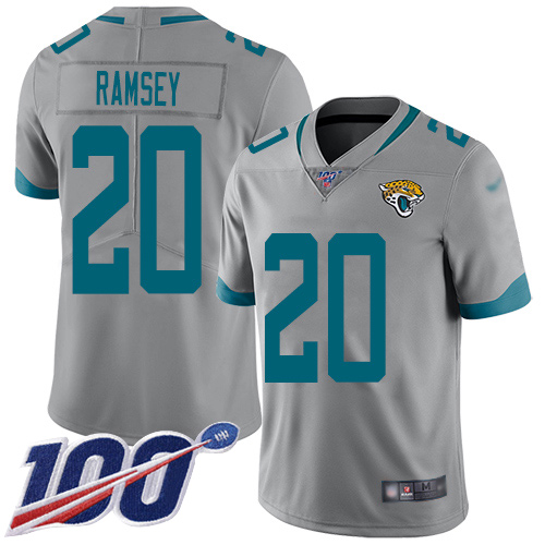 Personalized Jaguars #20 Jalen Ramsey Silver Men’s Stitched Football Limited Inverted Legend 100th Season Jersey