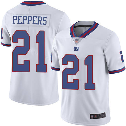 Personalized Giants #21 Jabrill Peppers White Men’s Stitched Football Limited Rush Jersey