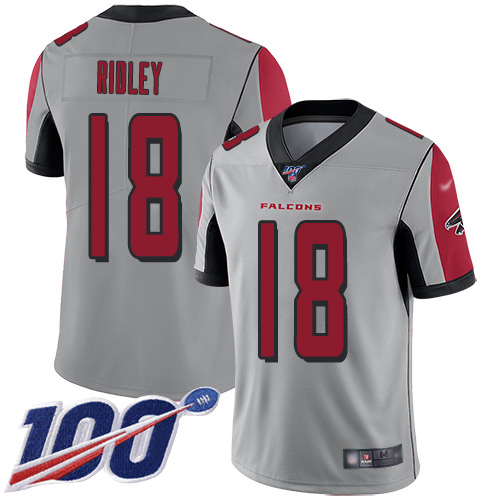 Personalized Falcons #18 Calvin Ridley Silver Men’s Stitched Football Limited Inverted Legend 100th Season Jersey