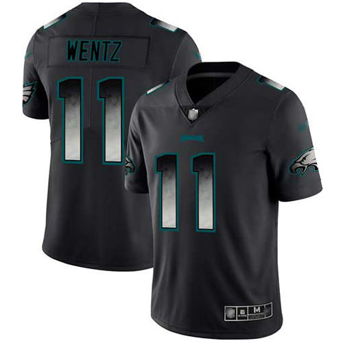 Personalized Eagles #11 Carson Wentz Black Men’s Stitched Football Untouchable Limited Smoke Fashion Jersey