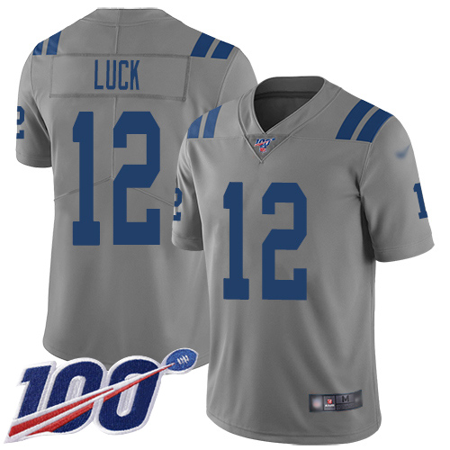Personalized Colts #12 Andrew Luck Gray Men’s Stitched Football Limited Inverted Legend 100th Season Jersey