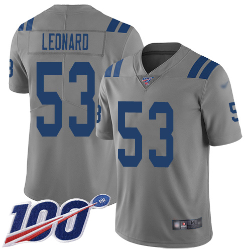 Personalized Colts #53 Darius Leonard Gray Men’s Stitched Football Limited Inverted Legend 100th Season Jersey