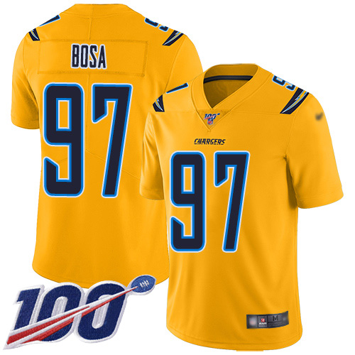 Personalized Chargers #97 Joey Bosa Gold Men’s Stitched Football Limited Inverted Legend 100th Season Jersey