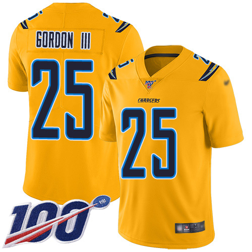 Personalized Chargers #25 Melvin Gordon III Gold Men’s Stitched Football Limited Inverted Legend 100th Season Jersey