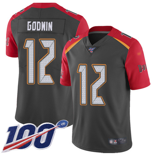 Personalized Buccaneers #12 Chris Godwin Gray Men’s Stitched Football Limited Inverted Legend 100th Season Jersey
