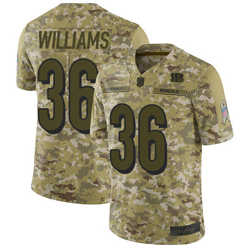 Personalized Bengals #36 Shawn Williams Camo Men’s Stitched Football Limited 2018 Salute To Service Jersey
