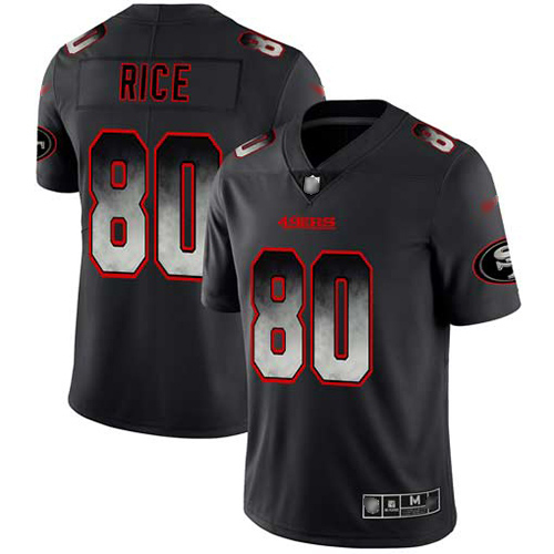 Personalized 49ers #80 Jerry Rice Black Men’s Stitched Football Untouchable Limited Smoke Fashion Jersey