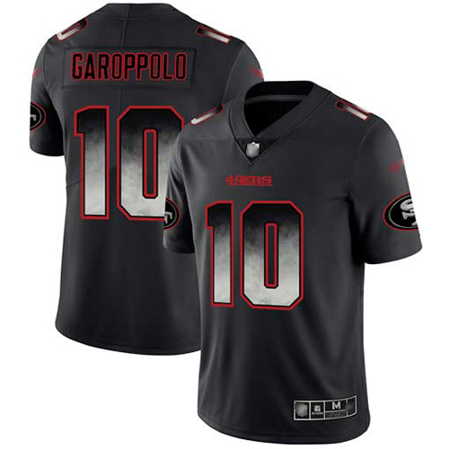 Personalized 49ers #10 Jimmy Garoppolo Black Men’s Stitched Football Untouchable Limited Smoke Fashion Jersey