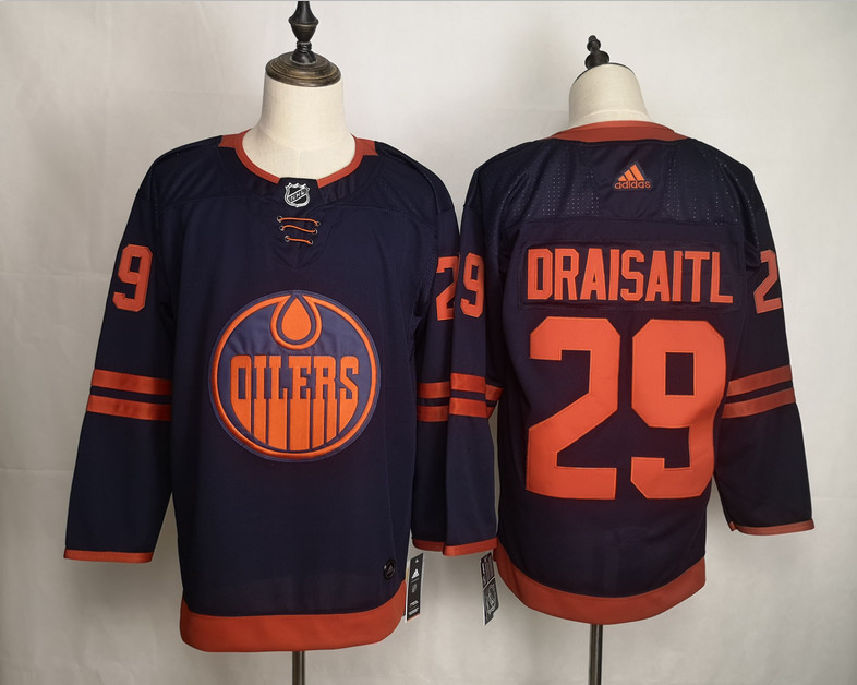 Personalized Oilers 29 Leon Draisaitl Navy 50th Anniversary Jersey
