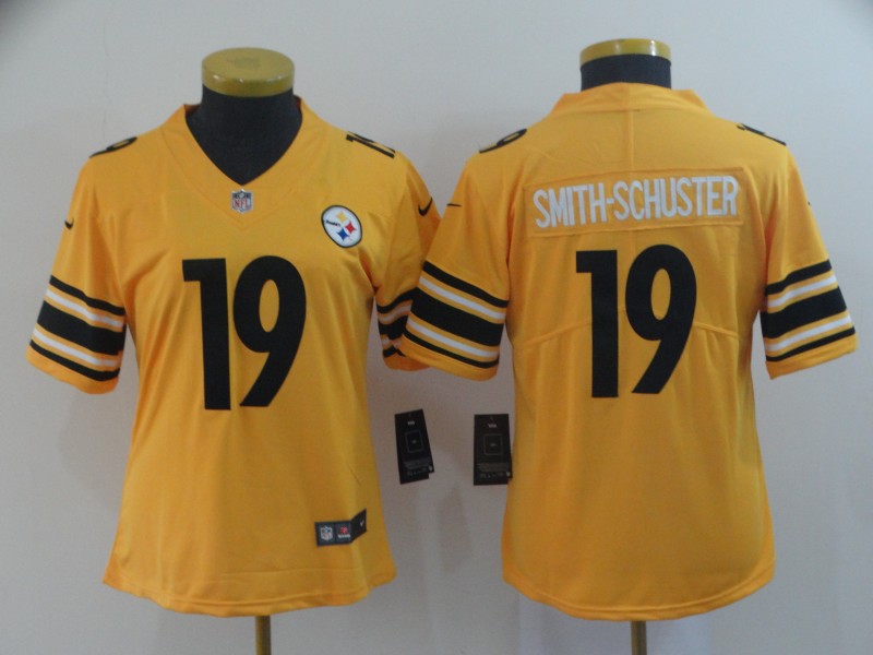 Personalized Women Steelers 19 JuJu Smith Schuster Gold Women Inverted Legend Limited Jersey