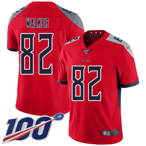 Personalized Titans #82 Delanie Walker Red Men’s Stitched Football Limited Inverted Legend 100th Season Jersey