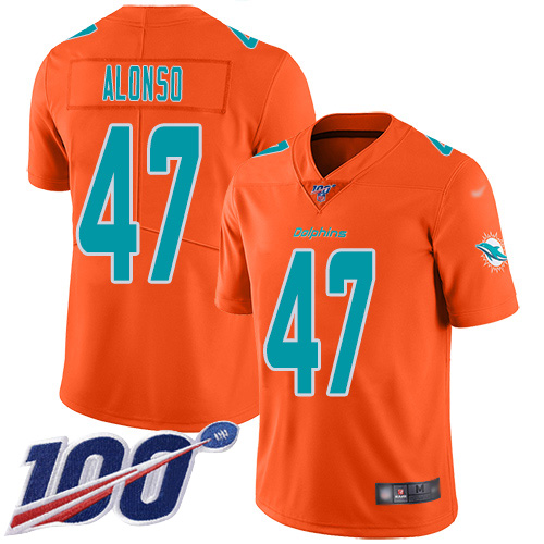 Personalized Dolphins #47 Kiko Alonso Orange Men’s Stitched Football Limited Inverted Legend 100th Season Jersey