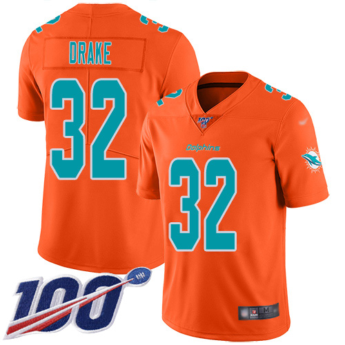 Personalized Dolphins #32 Kenyan Drake Orange Men’s Stitched Football Limited Inverted Legend 100th Season Jersey